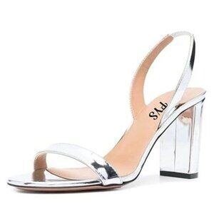Women Glitter Open Toe Slingback Heeled Sandal Stappy Chunky Heels Slip On Dress
